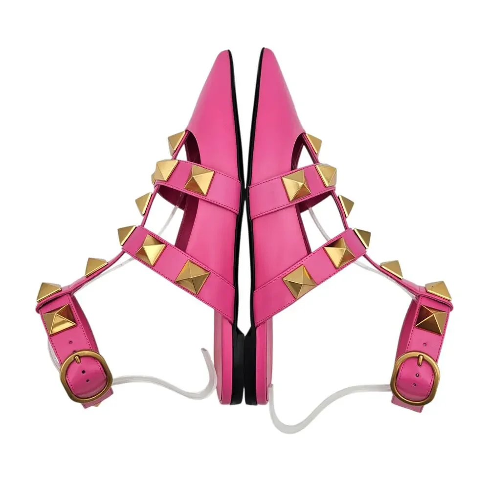 Valentino Garavani Roman Stud Flat Cage Sandal Pink Gold Size 38.5 US 8.5